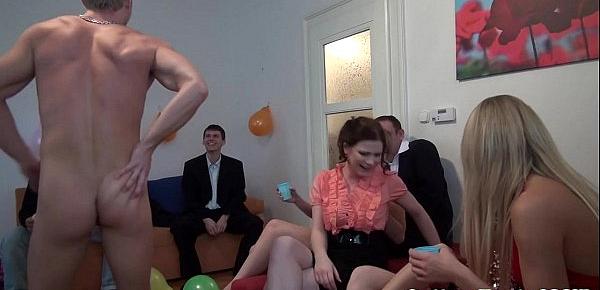 European college girl jizzed at bday party